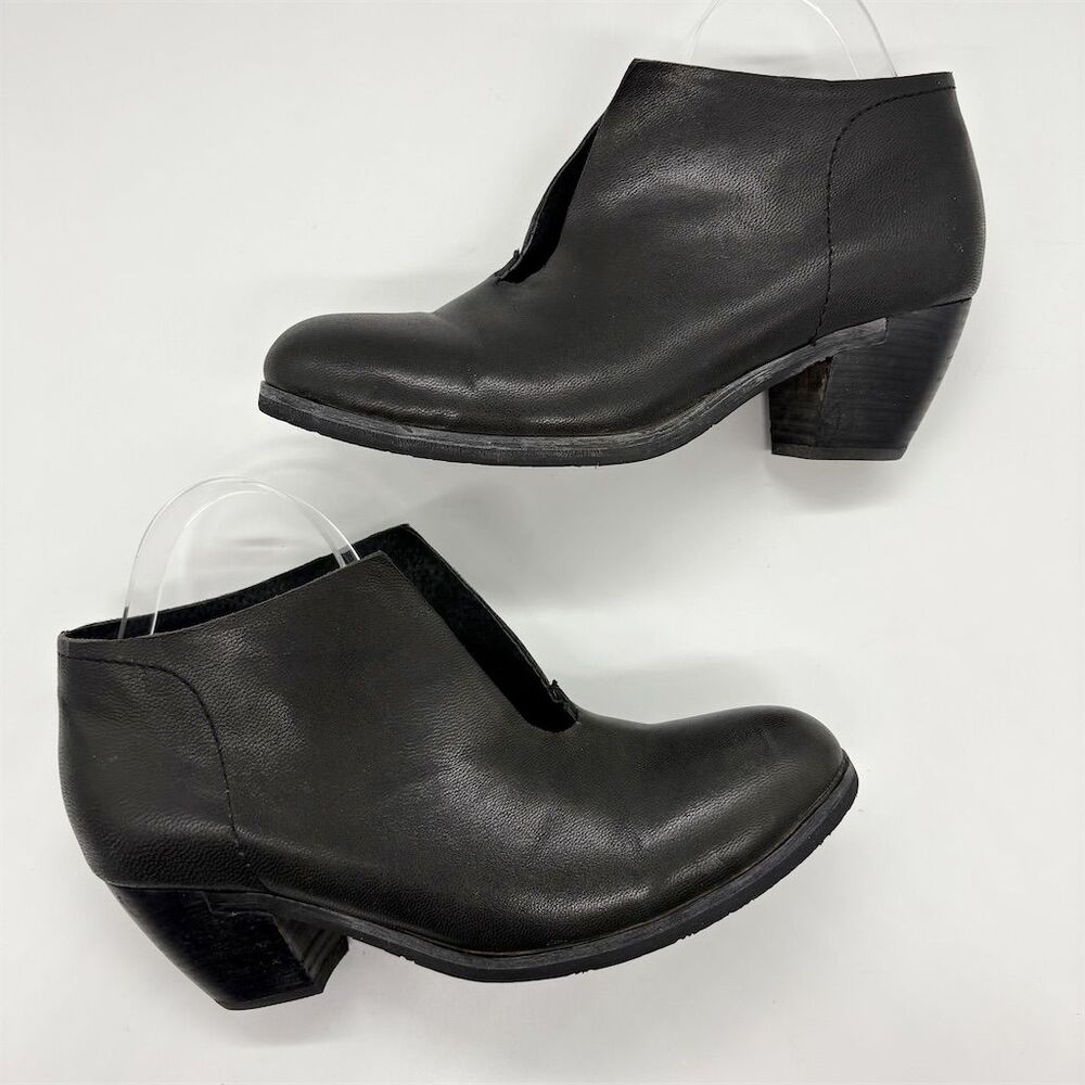 Antelope Slit Front Leather Bootie Size 41 Black Stacked Block Heel‎ Western